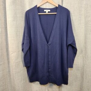 Sejour Wool Blend Cardigan Women's Plus 1X Blue Oversized Sweater‎ V Neck Button